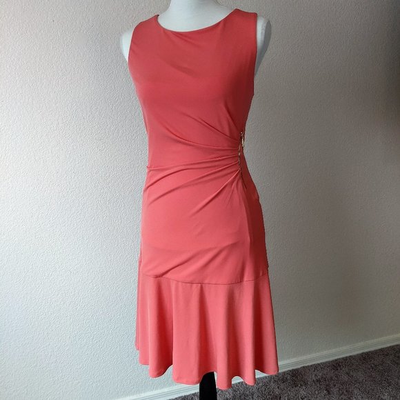 Coral Side Ruched Dress by Carmen Marc Valvo- Size M - Picture 1 of 6